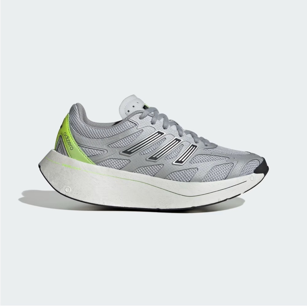 Adidas Grey Running Shoe with Lime Heel Accent
